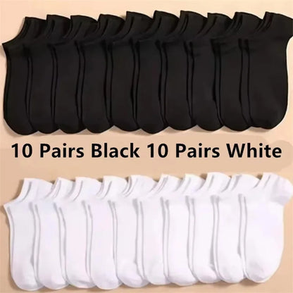 5/10/20 Pairs White Casual Breathable Socks Boat Socks For Women Men Invisible Low Cut Silicone Non-slip No-show Ankle Socks