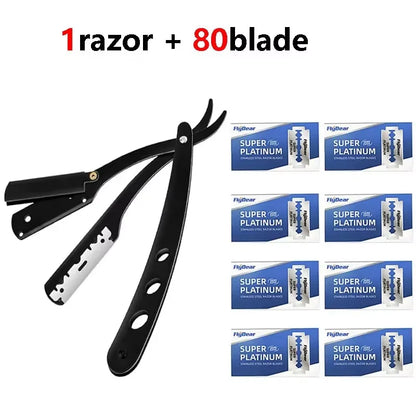 Men's Stainless Steel Razor Blade, Manual Razor Classic Wet Shaving, Black Razor Replaceable Blade