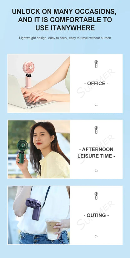 5000mAh Portable Fan Rechargeable 90° Foldable 5 Speed Mini Air Conditioner Small Fan Air Cooler with LED Digital Display