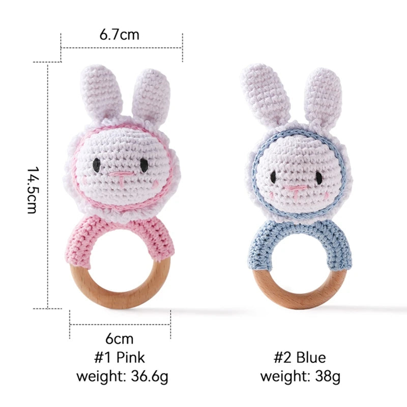 1Pc Baby Teether Wooden Crochet Rattle Toy BPA Free Baby Mobile Play Gym Wood Rodent Rabbit Rattle Newborn Educational Toy Gifts