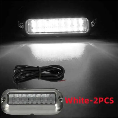2PCS 27LED Blue/White/Red Stainless Waterproof Lights Underwater Pontoon For Marine Boat Transom&Blue Light Saig Lamp 50W