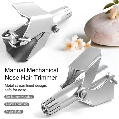 Men's Stainless Steel Nose Hair Trimmer Manual Mechanical Razor Washable Hair Removal Tool with Brush for Personal Grooming