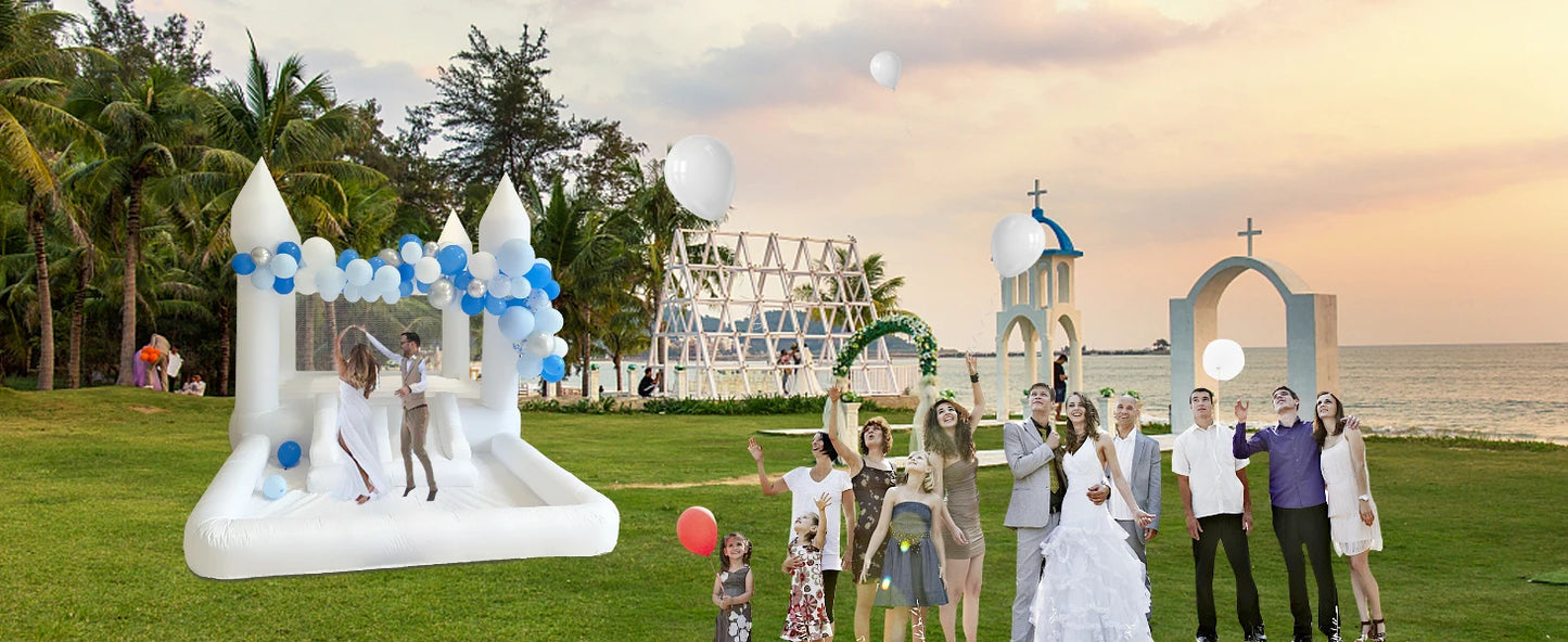Oxford Jumping Bouncy Castle Bouncer for Wedding Party with Carrying Bag Repair kit Inflatable White Bounce House Professional