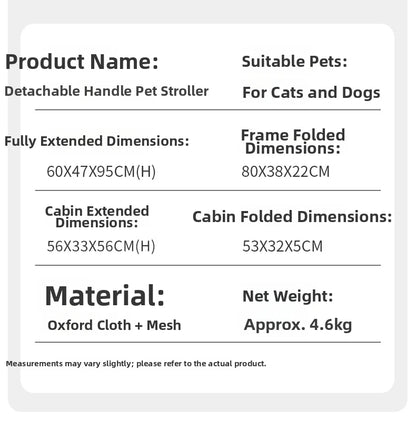 Pet Transport Stroller Dog Cat Portable Foldable Lightweight Detachable 4-Wheel Oxford Mesh Small Medium Push Cart