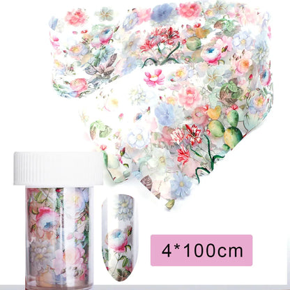 16Pc Holographic Nail Foil Set Starry Transfer 20*4cm Sticker Laser Flowers Leopard Mix Design Decal DIY Nail Art Decoration