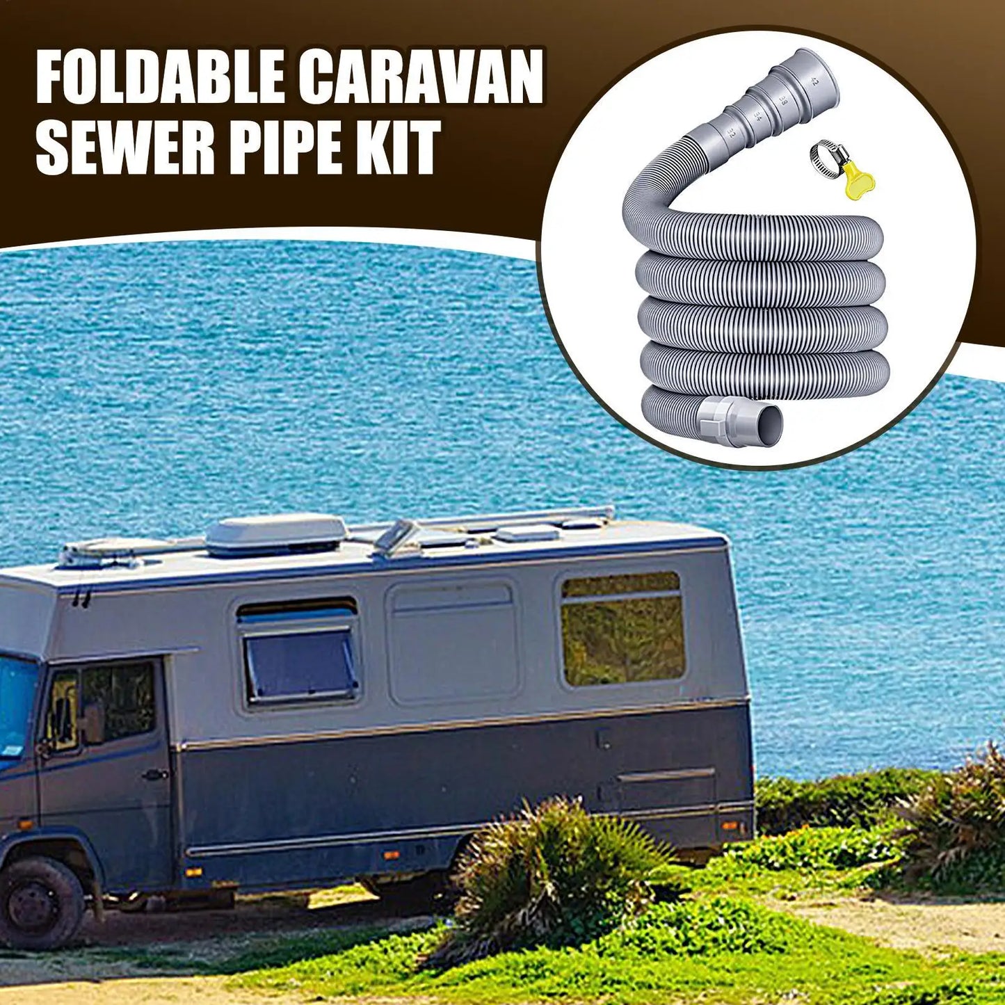 Foldable Caravan Sewer Plumbing Kit with Adjustable Adapter and Clamp Leak-Proof RV Hose Flexible drain hose for motorhomes
