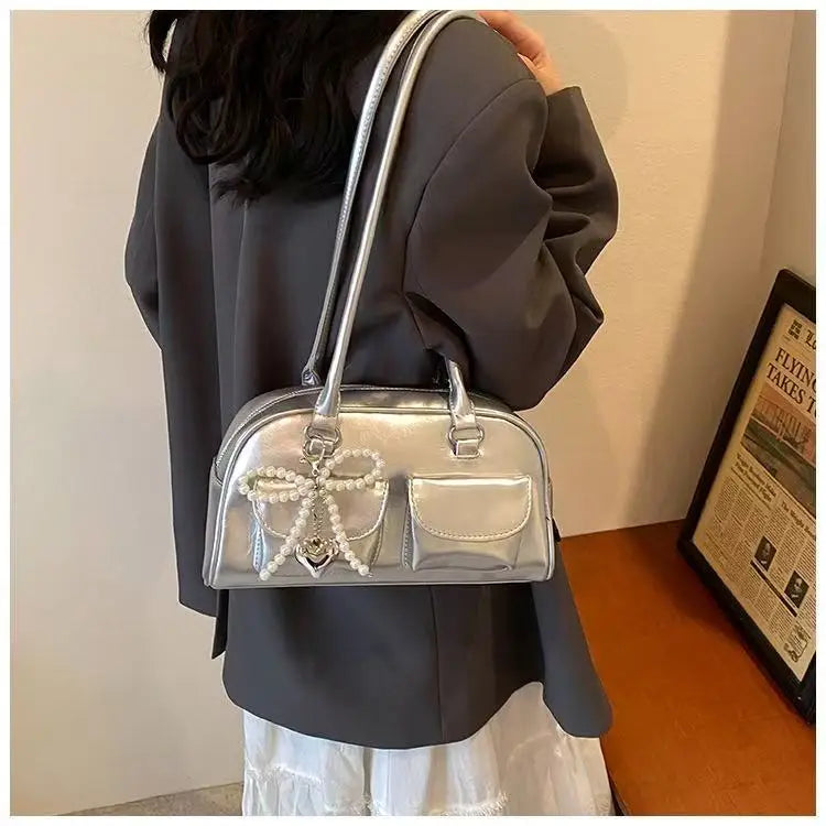 Fashionable Underarm Bow Bag for Women 2024 Korean Edition New Simple Leisure Pillow Bag Trendy Versatile Shoulder Bag