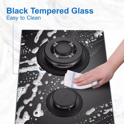 TopStrong 2 Burners 30cm Kitchen Built in Tempered Glass NG/LPG Dual Fuel Gas Hob UKGCT-B02