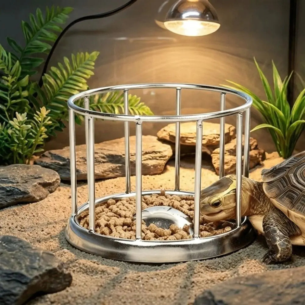 Large Capacity Turtle Stainless Steel Feeder Wear Resistant Wide Mouth Reptile Water Tray Fence Design Anti-overflow