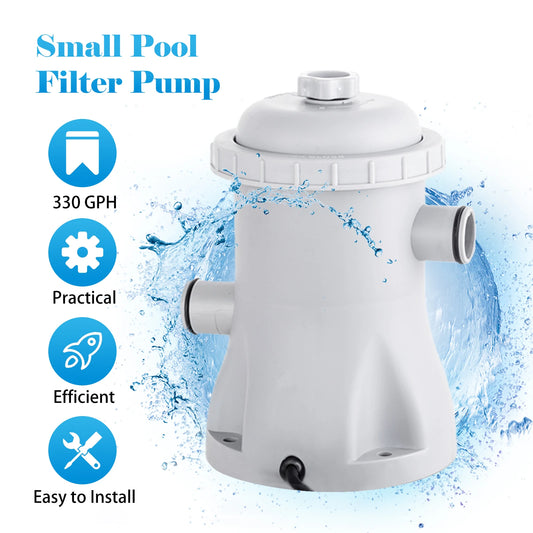 Pool Filter Pump 330 GPH Paddling Pool Electric Pump With 2 Pool Filter Cartridge Pool Pumps Above Ground Small Pool Filter Pump