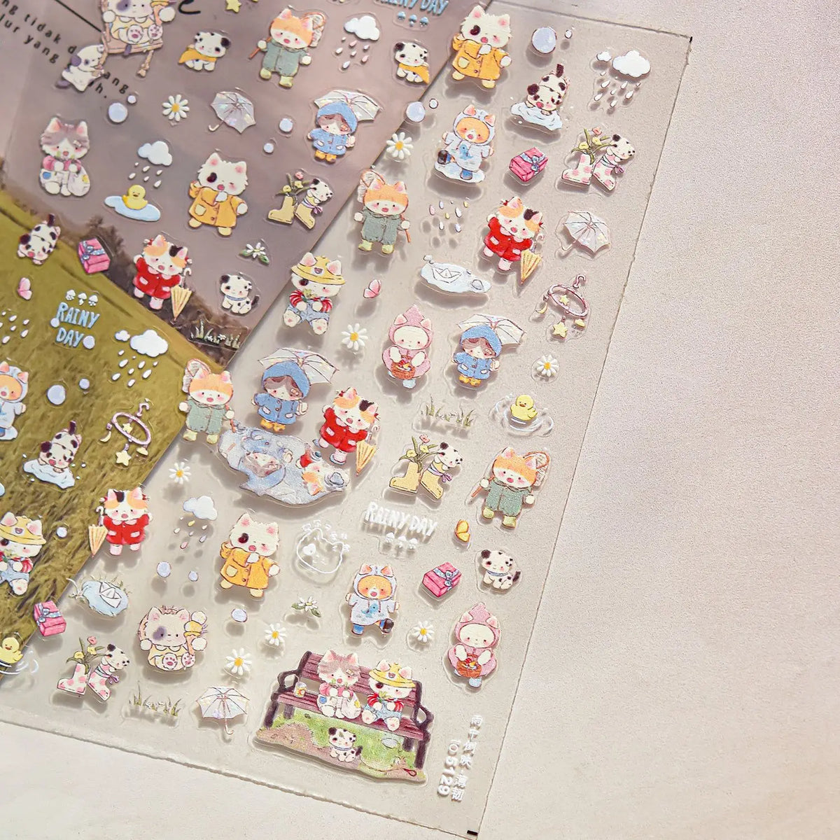 Cute Animal Face 5D Nail Art Stickers Cartoon Cat Bunny Dog Mouse Kawaii Expressions Simple Self Adhesive Manicure Decal DIY