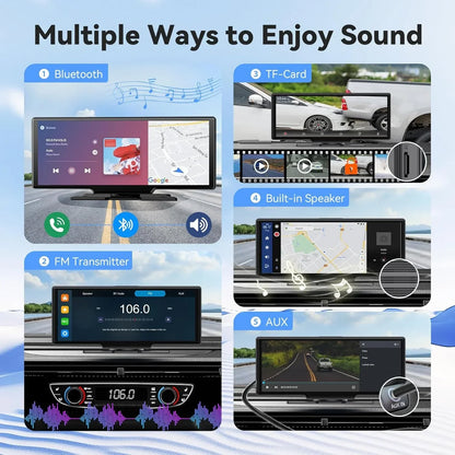 10.26 inch Car Play Screen,Wireless CarPlay & Android Auto Dash Cam Rear Camera Multimedia Stereo,AUX FM Radio,Car Touchscreen