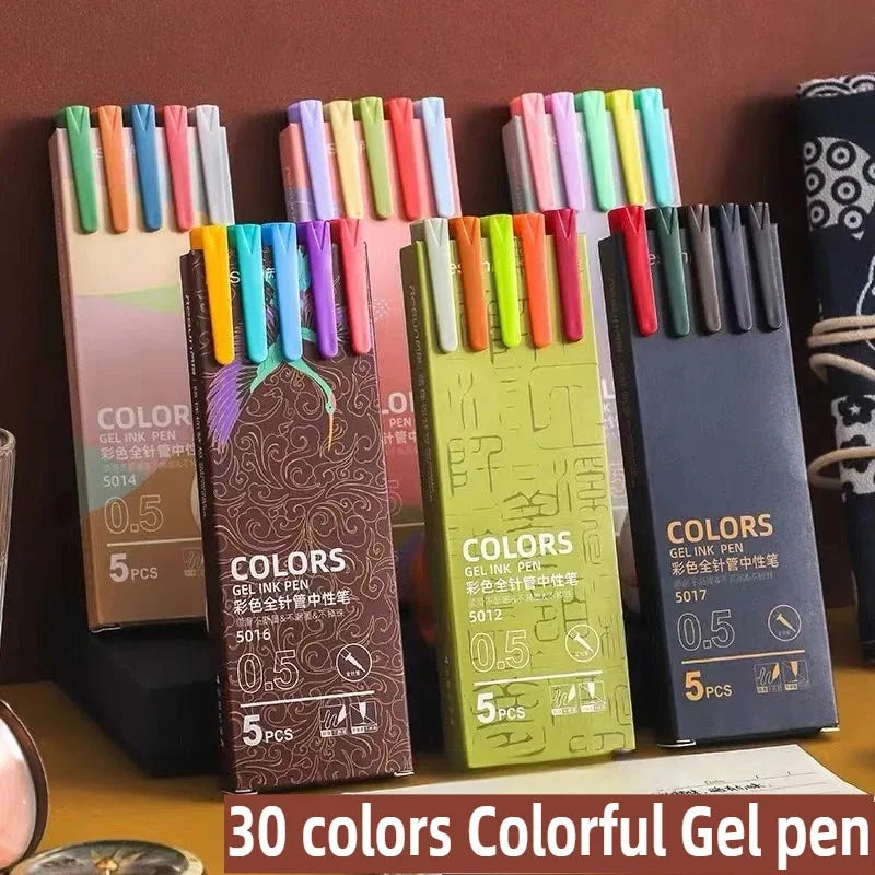 Morandi & Macaron Color Gel Pens (30/5 Colors) - 0.5mm Refill, Smooth Writing Durable Pens for School Stationery