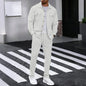 New Men's Solidcolor Waffle Longsleeved Pants Set High Quality Fashionable Comfortable With Double Pockets Workwear Style Cardig