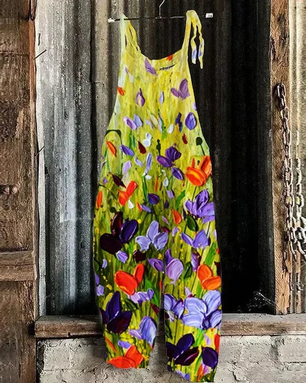 Women Jumpsuits Overalls Sleeveless Slash Neck Print Floral Wide Leg Pants High Street Autumn 2026 Casual Loose Backless