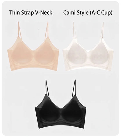 FINETOO Women's 3 Ways to Wear Halter Neck Backless Bralette Seamless Thin-Strapped Gather Bra Female Sexy Solid Color Underwear