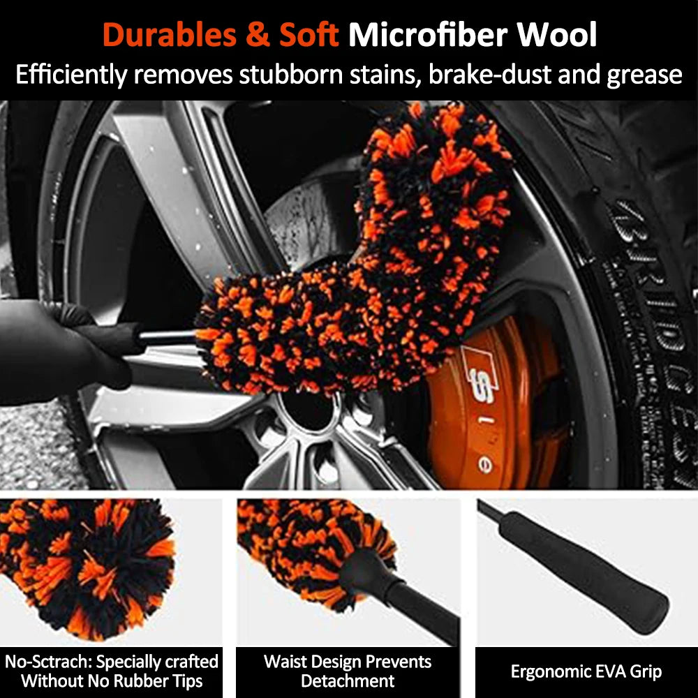 Bear Force Car Wheel Cleaning Brush, Microfiber Bendable Wheel Detailing Brush, Car Wheel Rim Cleaner Brush for All Wheel, Car Wash