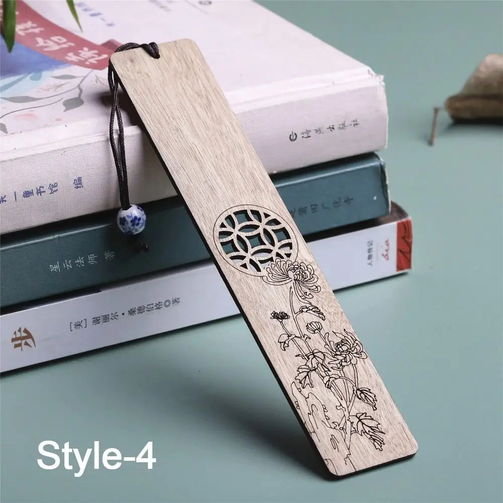 Chinese style wooden mahogany bookmark hollow window blossom plum orchid bamboo chrysanthemum lettering carving company Wen Chua