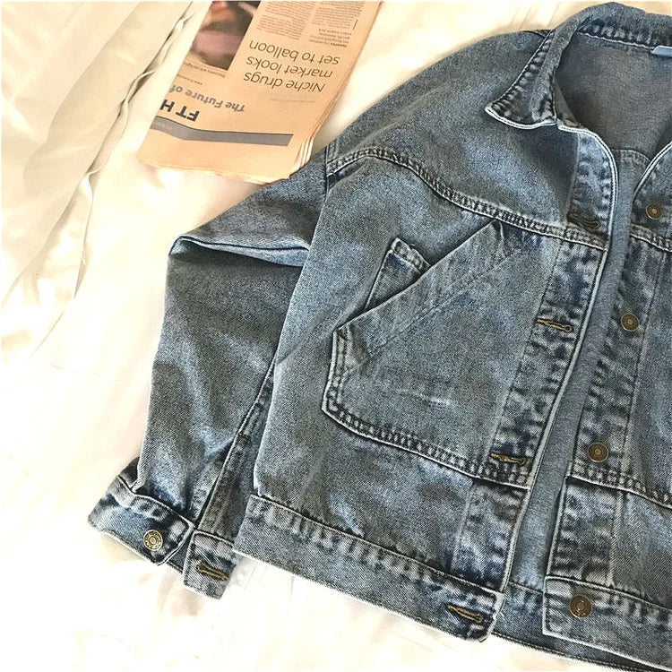 Denim Jacket Women's Spring Autumn New High Street Jeans Coat Oversize Loose Basic Jackets Simple Versatile Lapel Outerwear