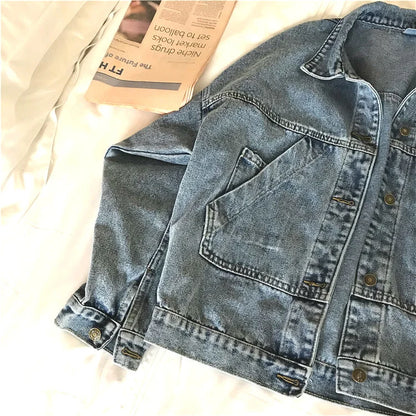 Denim Jacket Women's Spring Autumn New High Street Jeans Coat Oversize Loose Basic Jackets Simple Versatile Lapel Outerwear