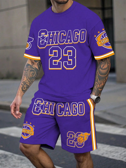 Men's Sports Short Sleeve Top Shorts Set Plus Size Breathable Basketball Sports Clothing Letter Print T-shirt Shorts 2-piece Set