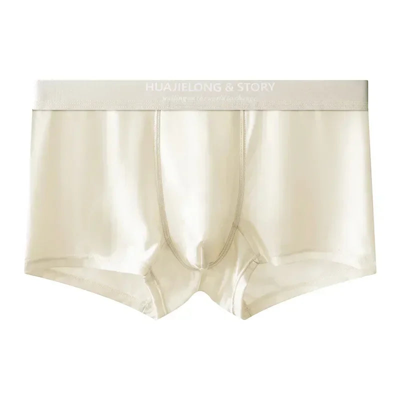 1/3PCS Men's Cool Ice Silk Boxers Shorts Summer Satin-like Solid Underpants Skin Friendly Breathable Mesh Crotch Male Underwear