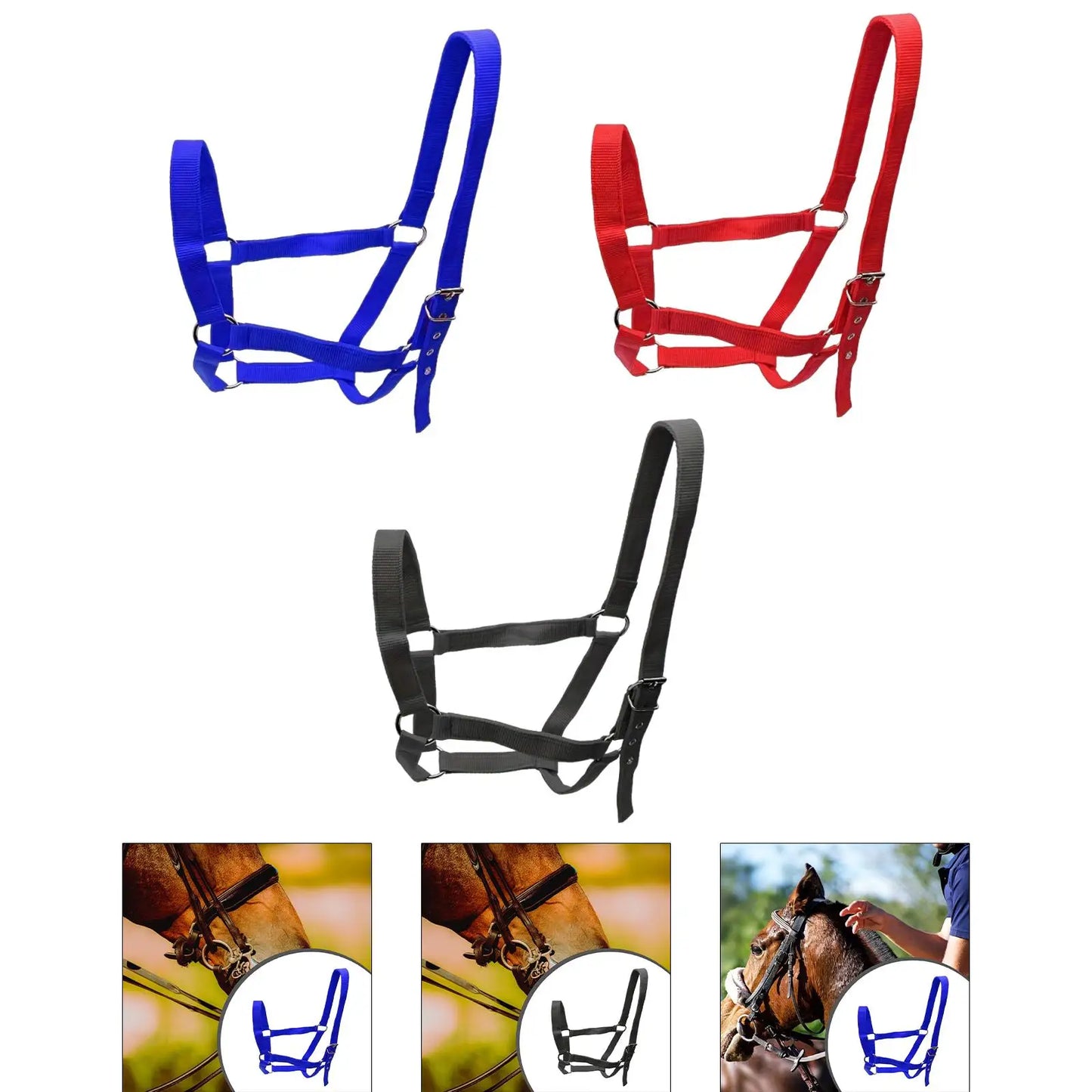 Durable Horse Halter Training Rope Harness Adjustable Bridle for Grassland Cowboy Pony Riding