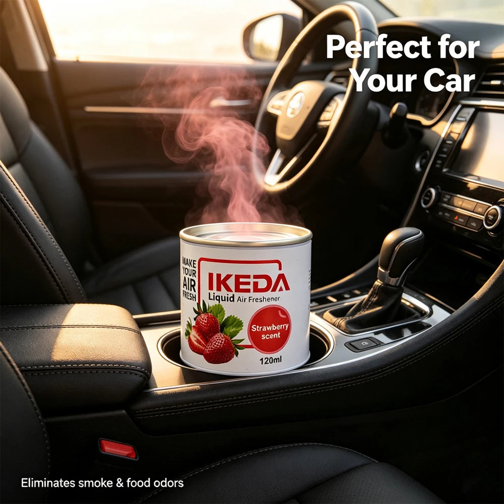 IKEDA 120ml Strawberry Air Freshener Liquid, Long Lasting Car Fragrance, Home Office Deodorizer, Eliminates Cigarette Pet Food O