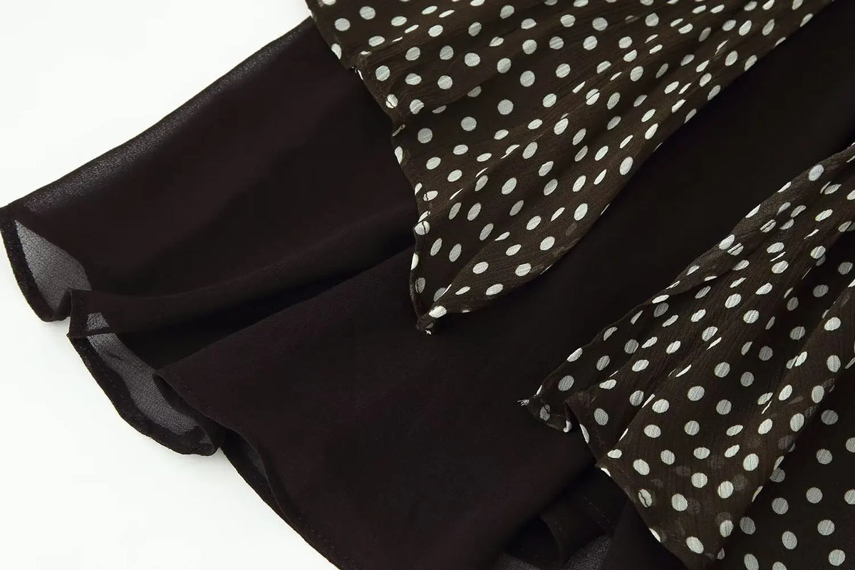 Nlzgmsj 2026 Spring Summer Women's Vintage Black Polka Dot Ruffle Hem Skirt  Asymmetrical Hem Midi Skirt