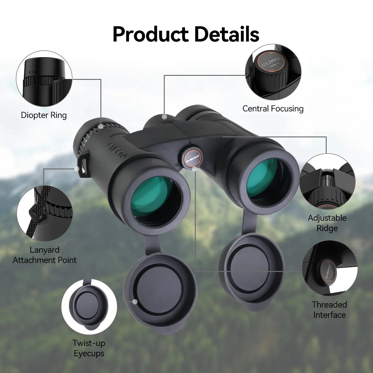 Svbony SV202 Upgraded Wide-angle ED Binoculars 8x32/8x42/10x42 Bak4 Prism IPX7 Waterproof Fogproof for Bird Watching Camping