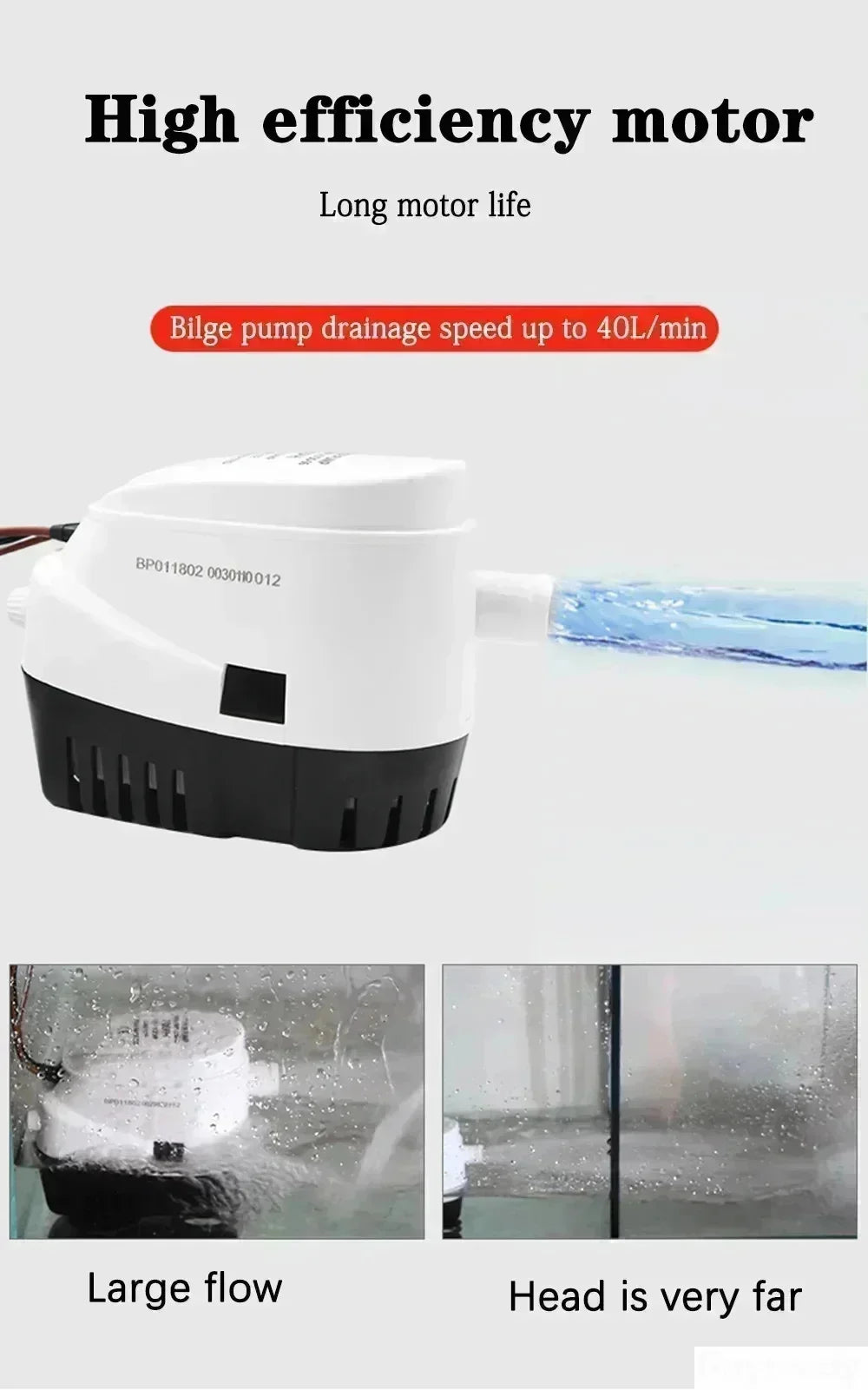 12V 24V 110V 220V 750GPH 1100GPH Automatic Boat Bilge Pump Auto Float Switch DC Submersible Electric Water Pump 12 24 V 220 Volt
