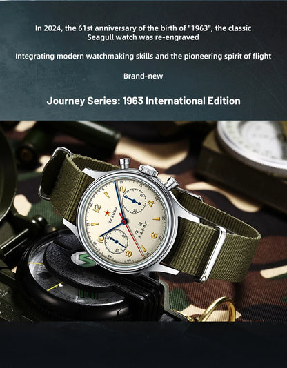 Seagull 1963 International Edition Watch for Men Chronograph Manual Winding Mechanical Watches Original ST1901 D304 Memorial