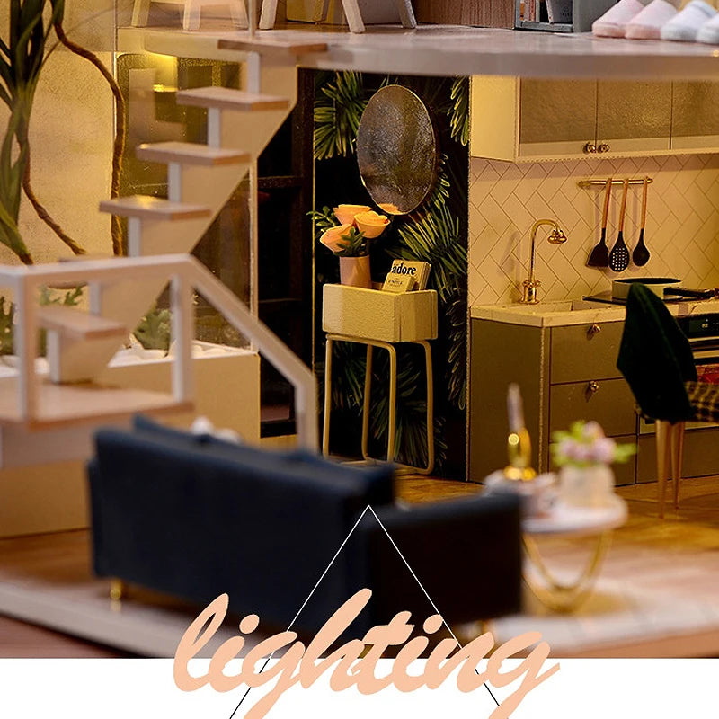 Doll House Kit 3D Wooden Mini DollHouse Assembly Building with Furniture Kit Toy For Birthday Gift 3D Puzzle Handmade Home Decor