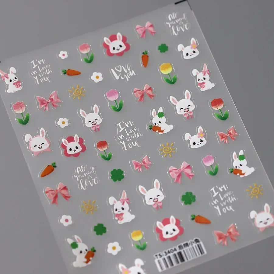 Lovely Red Fruit Strawberry Cherry Bowknot Love Heart Star Silk Ribbon 5D Nail Art Stickers Chic Self Adhesive Manicure Decal