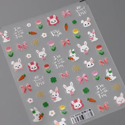 Lovely Red Fruit Strawberry Cherry Bowknot Love Heart Star Silk Ribbon 5D Nail Art Stickers Chic Self Adhesive Manicure Decal