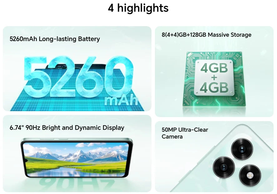 HONOR X5c Plus 4G,EU Version,4G Smartphone, 50MP Main Camera,5260 mAh Battery, MTK Octa-core CPU,6.74-inch LCD Screen