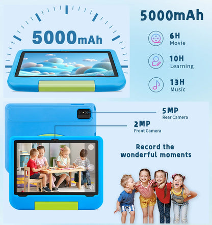 Kids Tablet, 10.1-inch Children 2025 Android 15 Tablets with Eye Protection Screen, 8GB(4+4GB) RAM 64GB Storage, 5000mAh Battery