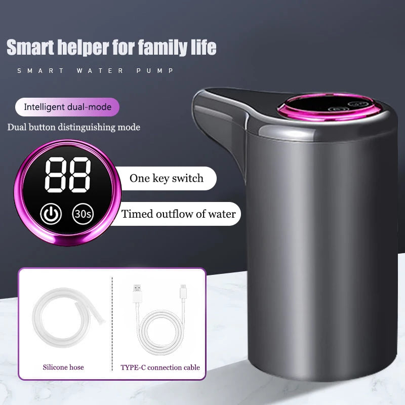 Elektrinis vandens siurblys, automatinis išmanusis buitinis vandens dozatorius buteliams, įkraunamas USB jungtimi, belaidis vandens siurblys