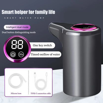 Elektrinis vandens siurblys, automatinis išmanusis buitinis vandens dozatorius buteliams, įkraunamas USB jungtimi, belaidis vandens siurblys