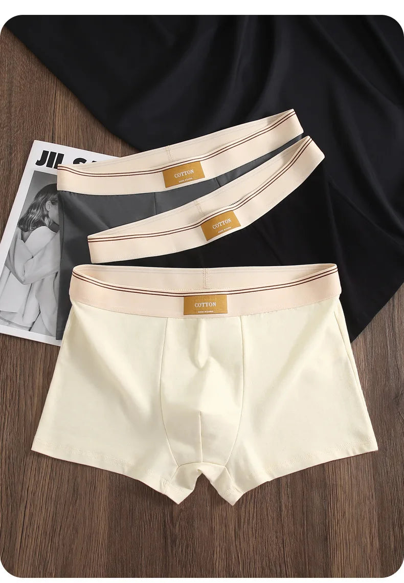 1/3Pcs Set Solid Color Men's Boxer Shorts Breathable Cotton Elastic Boyshorts Antibacterial 7A Level Comfortable Male Underwear