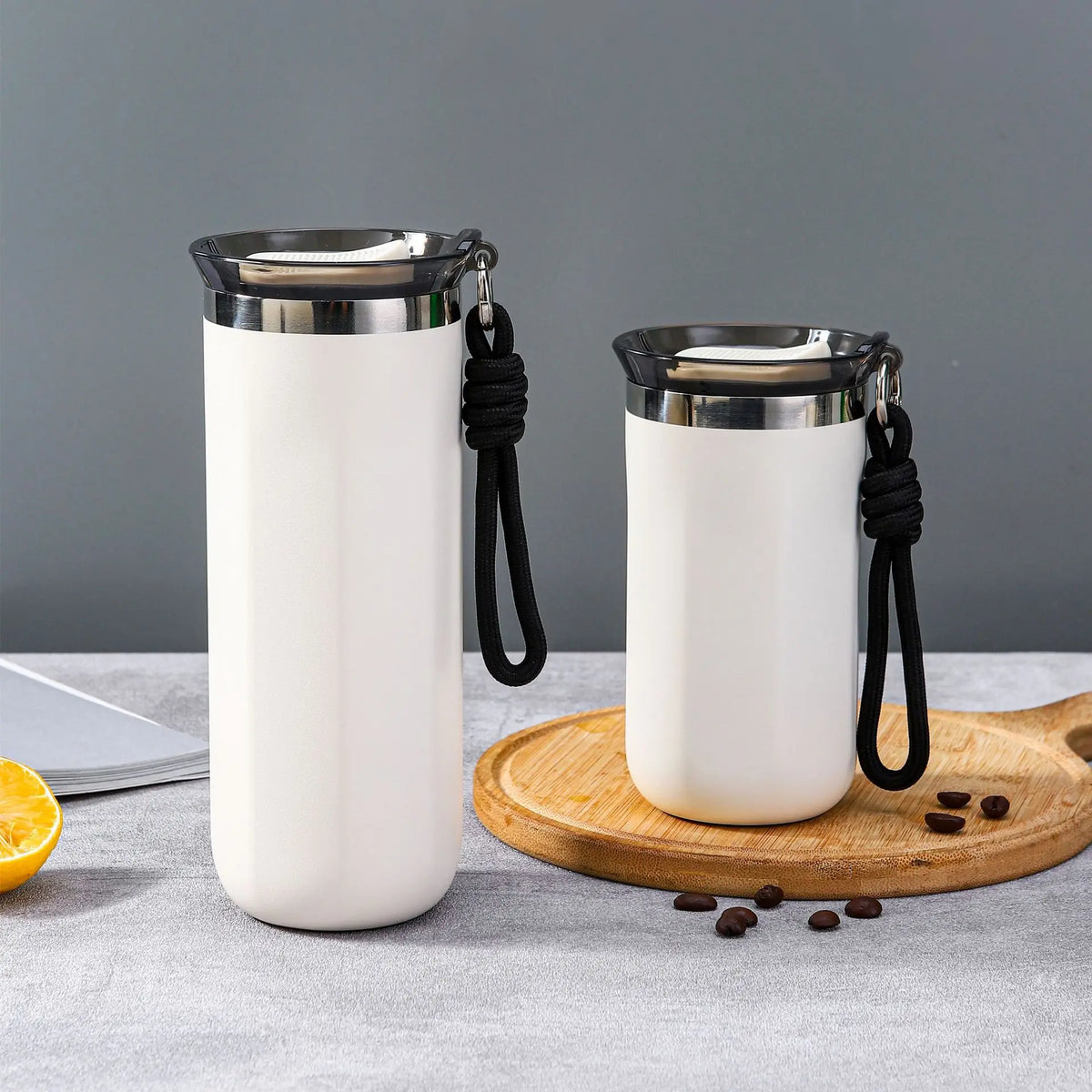 Vacuum Insulated Coffee Travle Mug Stainless Steel Thermo Bottle Cup Thermal Tumbler With Carrying Ring Flask for Hot Cold Drink
