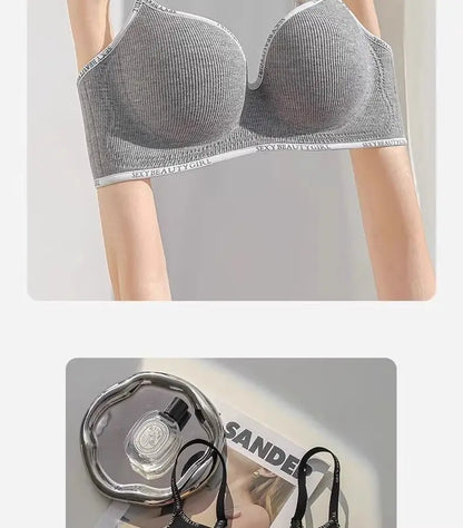 6cm Thickened Push-Up Bra for Small Chest Wireless No Steel Ring Letter Print Adjustable Straps Anti-Slip Pads Seamless Lingerie