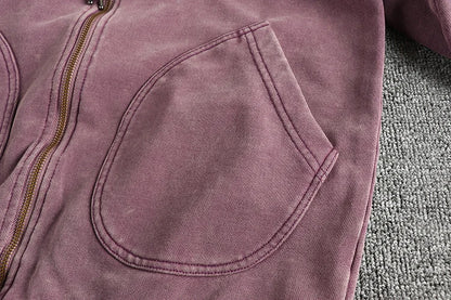 Heavy wash vintage high street trend hoodie men's chunky wool cotton comfort cardigan coat