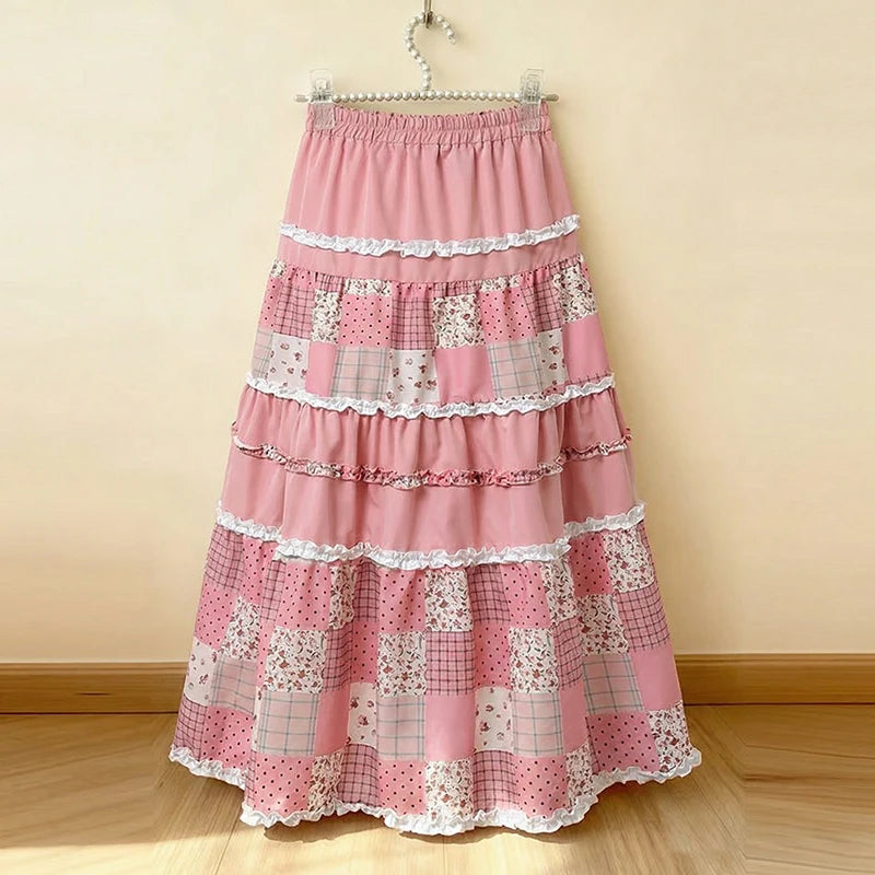 ZANZEA Oversized Long Skirts Women High Waist Print Patchwork Maxi Bottoms Casual Loose Elastic Waist Fashion Jupes Faldas Saia