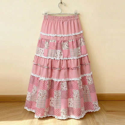 ZANZEA Oversized Long Skirts Women High Waist Print Patchwork Maxi Bottoms Casual Loose Elastic Waist Fashion Jupes Faldas Saia