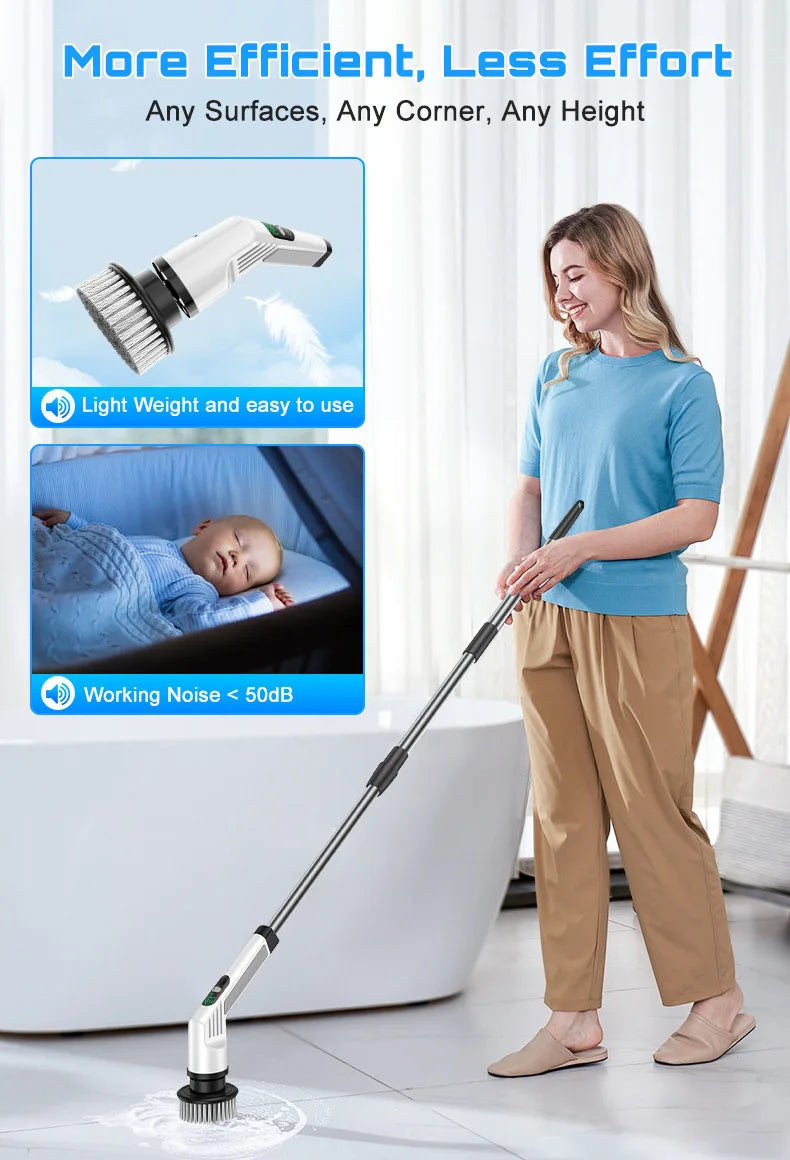 TINSOL 9-in-1 Multi-Function Electric Cleaning Brush Adjustable Automatic Rotating Scrubber Kitchen & Bathroom Cleaning Brush