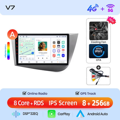 Junsun Wireless CarPlay Android Auto Car Radio for Seat Leon MK2 2005 2006 2007 2008 -2012 2 DIN Multimedia Stereo with Built-in Cooling Fan GPS Navigation SWC Bluetooth FM RDS DSP IPS Screen Car Intelligent Systems 4G WiFi 8