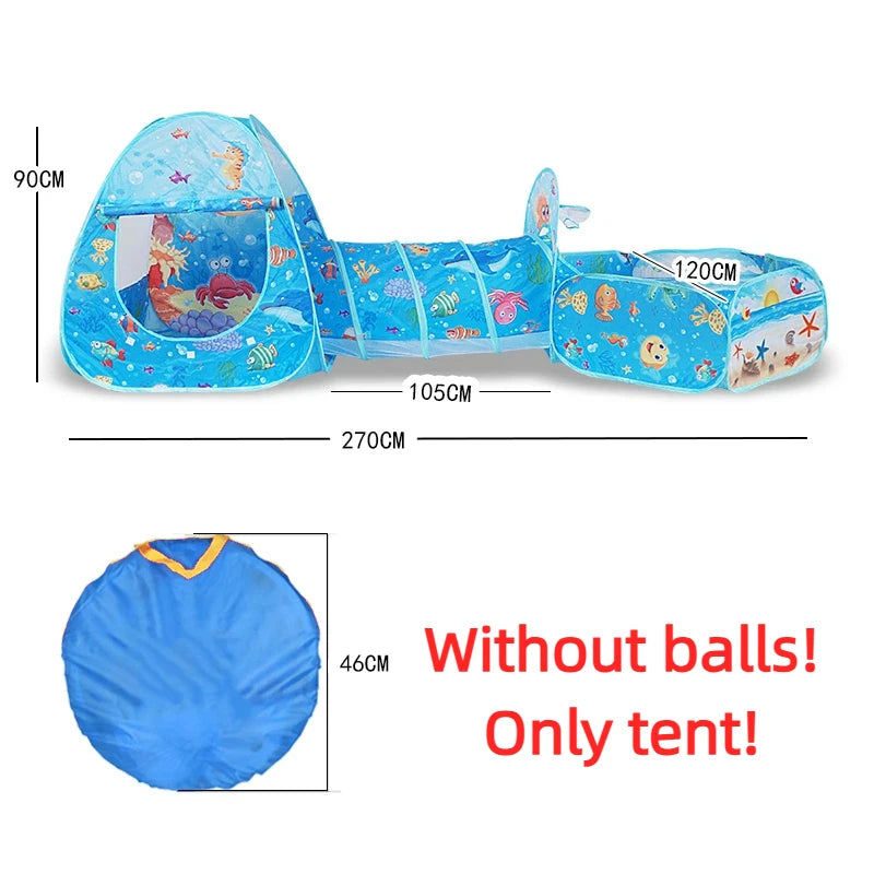 3 in 1 Integrated Play Set Consists of a Playhouse Tent Crawling Tunnel and Ball Pit It Adopts Foldable Lightweight Fabric