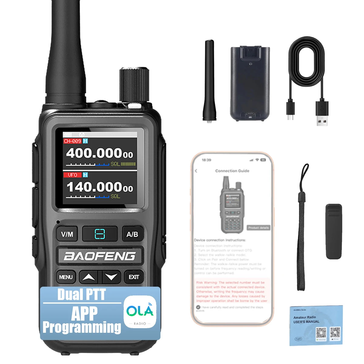 Baofeng UV-5R Mini 5W Walkie Talkie (2 Pack) | Bluetooth APP, NOAA Weather, 999 Ch | USB-C Charging for Outdoor/Hunting