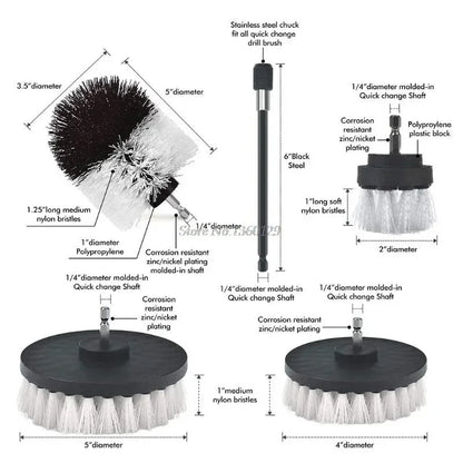2/3.5/4/5'' Brush Attachment Set Power Scrubber Brush Car Polisher Bathroom Cleaning Kit with Extender Kitchen Cleaning Tools